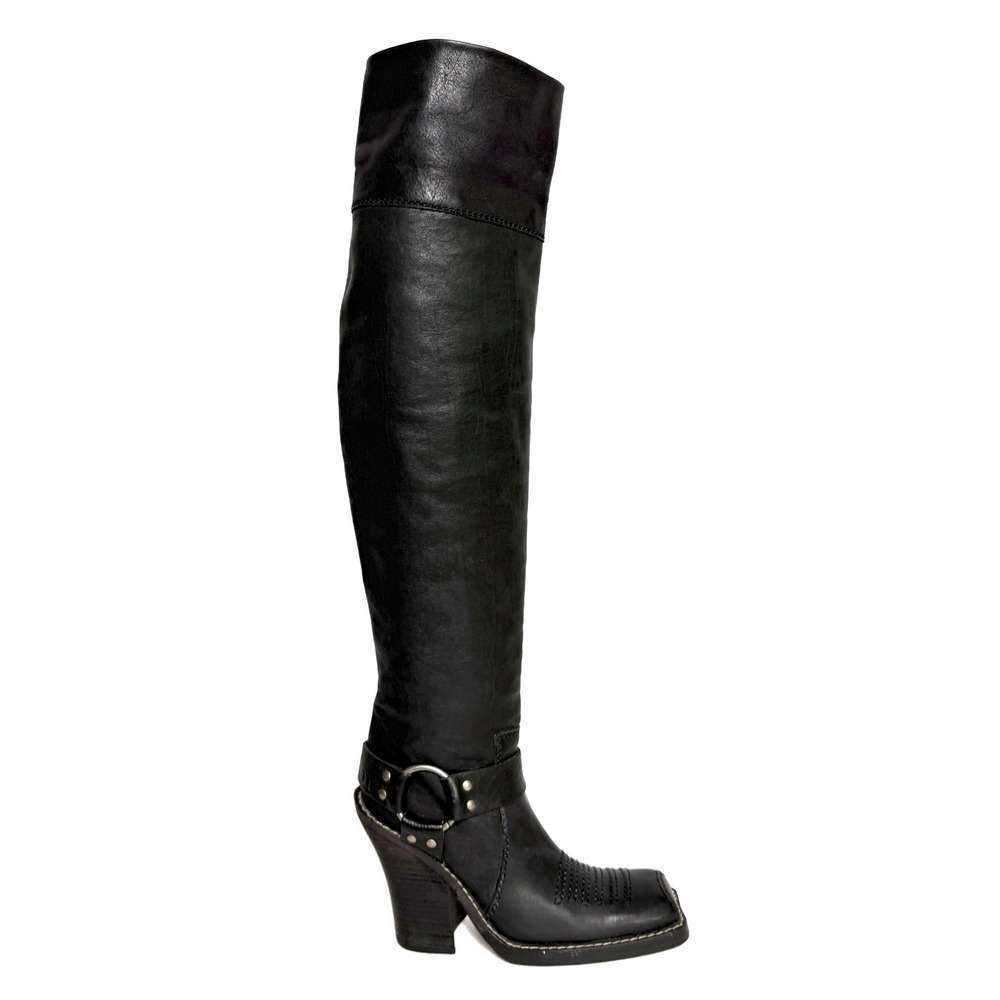 Christian Dior Galliano Fall 2006 Runway Black Leather Western Boots 37 Vintage - Picture 4 of 9